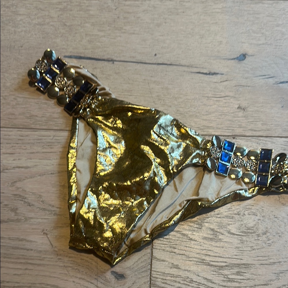Beach Bunny Gold and Blue Jewel Bikini Bottom